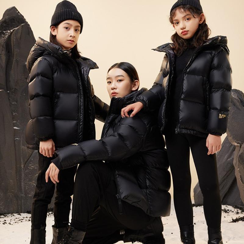 

Genuine children s down jackets medium and large children s boys white goose down bread jackets girls babies thickened black and gold short jackets 120cm чорний