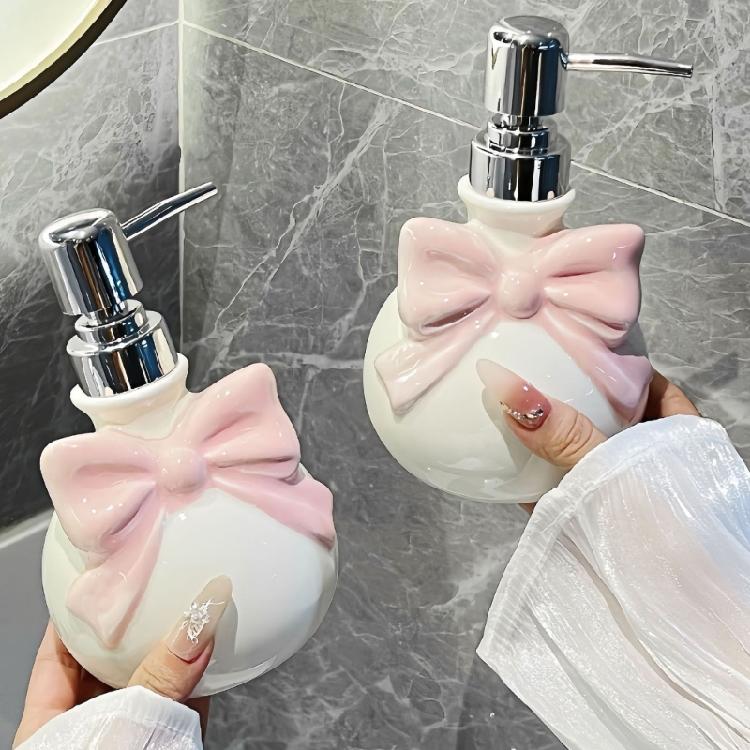 Praktyczny ceramiczny dozownik łazienkowy z pompką naciskaną Dekoracyjny kokardka Organizer na mydło Butelka Niezbędny do domowego spa