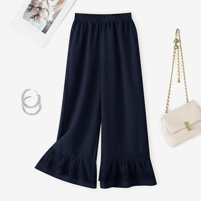 ZANZEA Women Casual Elastic Waist Loose Lace Splice Pants