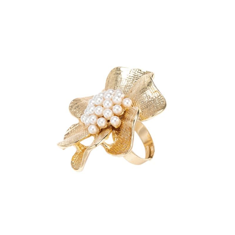 Flower ring retro exaggerated pearl jewelry women's high sense baroque irregular opening jewelry