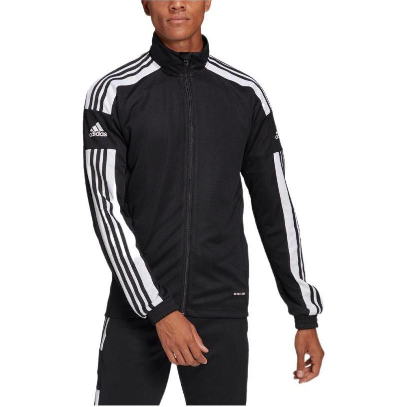 adidas FW22 Striped Print Logo Zip Collar Jacket Men Outerwear Black GK9546