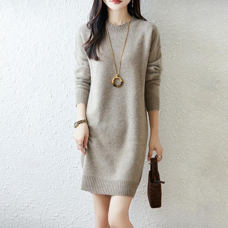 Women Sweater Dress 100% Wool MODERN NEW SAGA O-neck Knit Long Pullover Winter Jumpers Wool Long Dress Female
