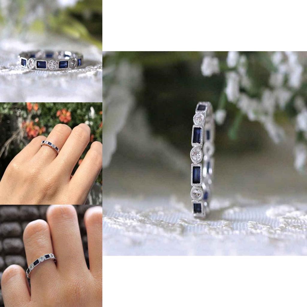 Silver Plated Natural Gemstone White Sapphire And Blue Topaz Elegant Ring For Women