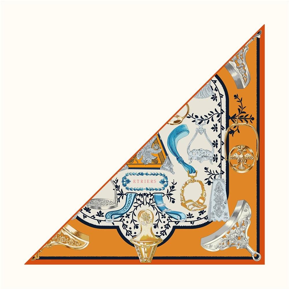 Women Decorative Triangle Twill Scarf Shawl Hijabs Luxury Printing Bandana Foulard Neckerchief Wrap Sunscreen Stole Headscarf