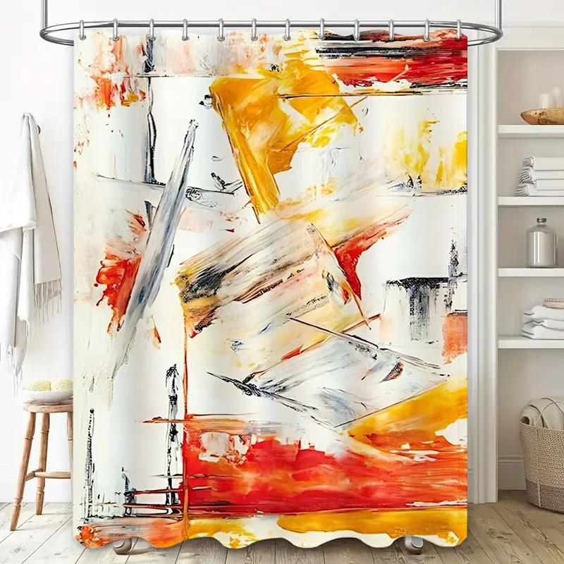 

Abstract Art Shower Curtain Splendid Red Yellow Print for Home Decor Bathroom Decor Waterproof Fabric W90xH180cm