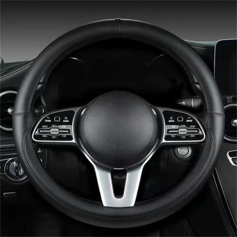 Full Leather Universal Car Steering Wheel Cover Breathable Anti Slip Car Decoration 37-38cm Steering Wheel Cover Accessories