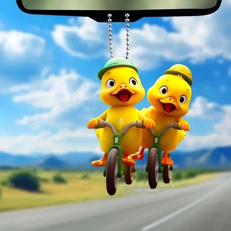 Yellow Duck Whimsical Acrylic Car Hanging Pendant For Cheerful Decoration Interior