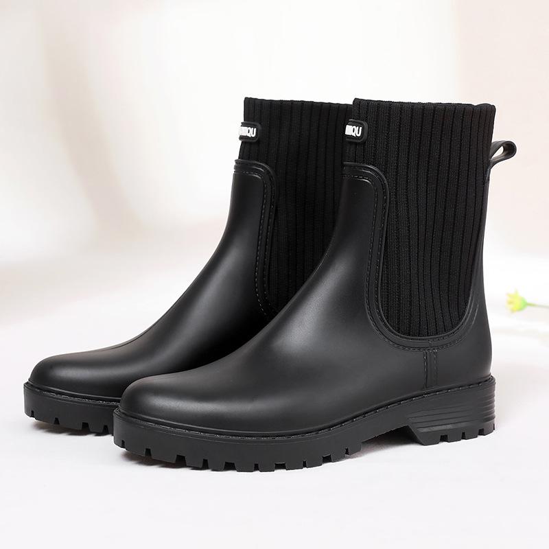 

Fashionable Women s Two-Way Fly-Knit Rain Boots with Fleece Linings for All Weather Size 39