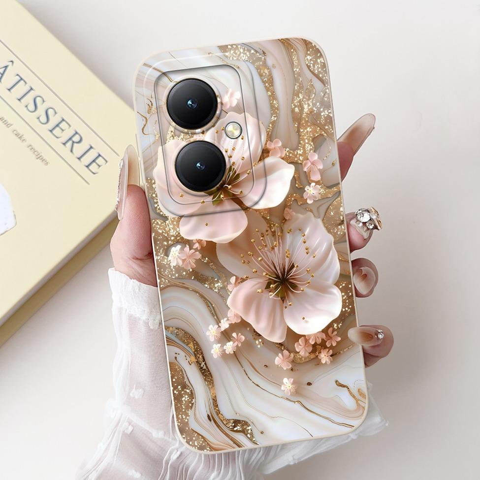 For Xiaomi Poco M6 5G Case Cover Silicone Luxury Fashion Flowers Kawaii Cute Cat Shockproof Phone Case 23128PC33I