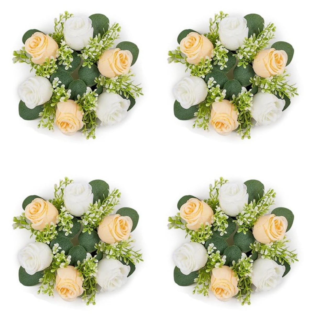 

4pcs Artificial Roses Flowers Candle Holders Wedding Centerpieces for Tables Wreath for Front Door Weddings Party Decor 4pcs шампанского