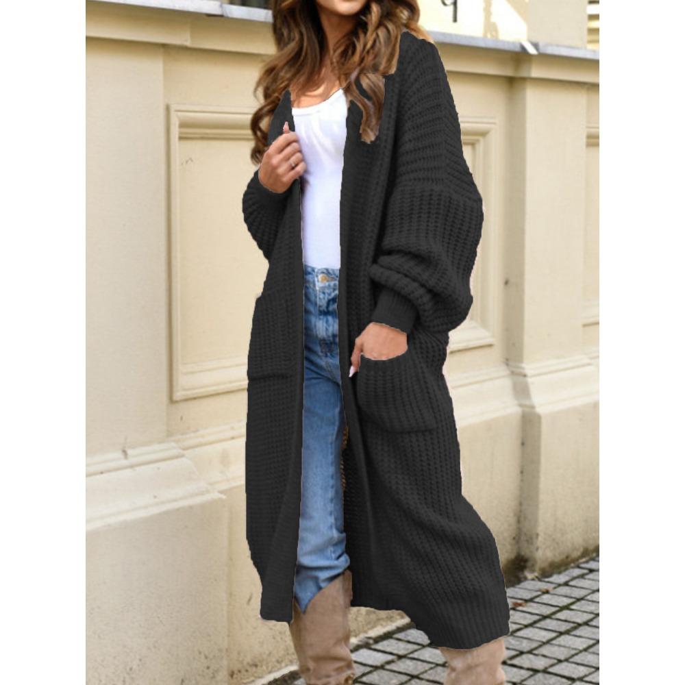 Large-sized Knitted Sweater, Autumn and Winter New Style Loose Pocket Solid Color Long Cardigan for Women