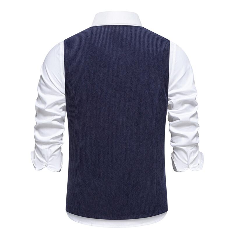 Cozy Up New Men's Corduroy Vest Fashion Retro V Neck Pockets Suit Vest Spring Autumn British Casual Vintage Gentleman Leisure Business