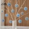 Ice Snow Theme Party Supplies 12 Pcs Wooden Snowflake Ornaments, Blue Winter Christmas Tree Hanging Decoration, Reusable Favors Double Sided