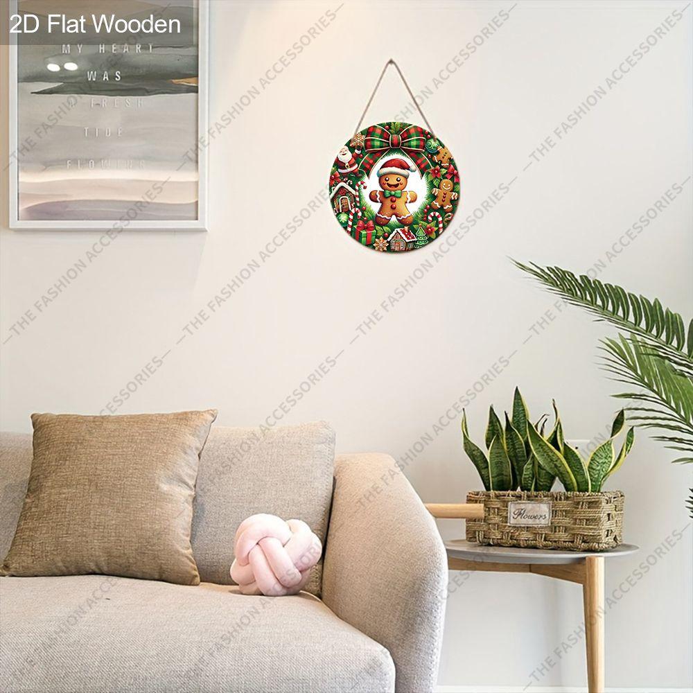Gingerbread Man Christmas Wreath Round Wooden Hanging Sign, Xmas Front Door Wall Decor