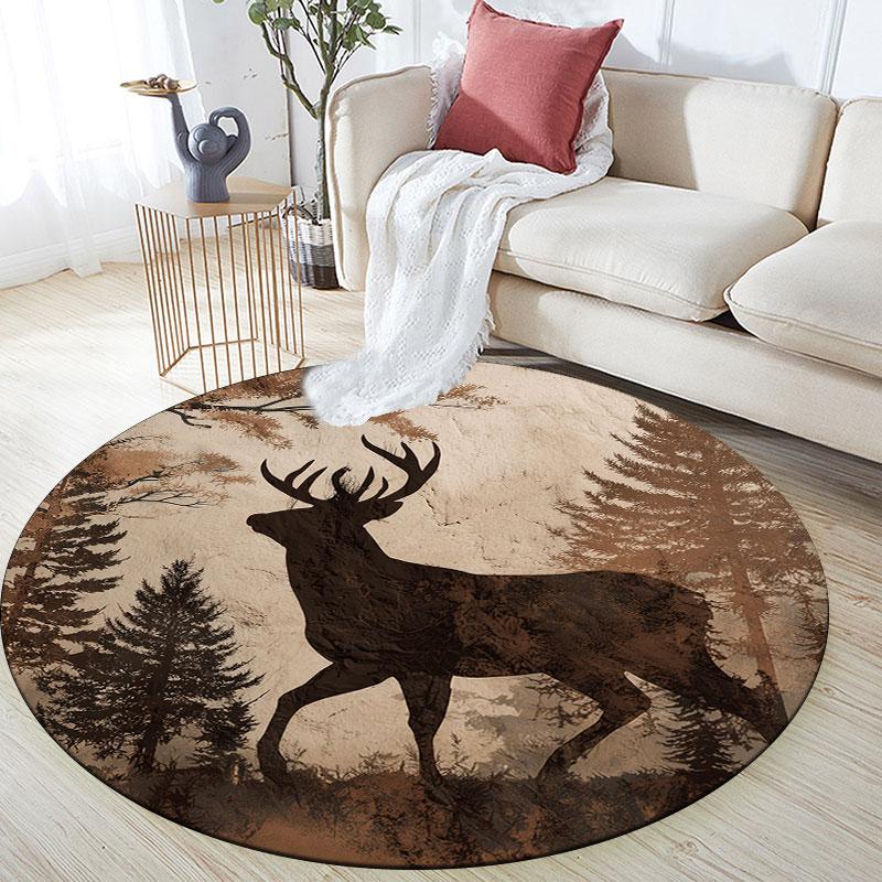 Deer Pattern Round rug,Carpet Rug for Living Room Bedroom Playroom ,Non-slip Floor Mat,Holiday Gifts and Birthday Gifts.