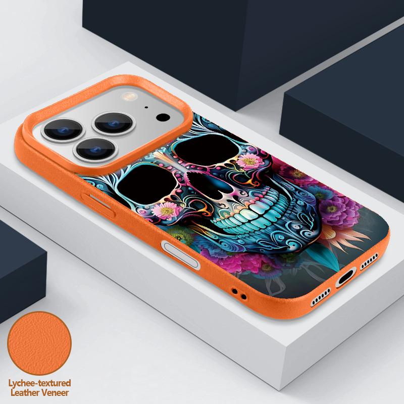 For iPhone 18 Pro Max Case Lettered Skull Pattern Leather Texture Silicone Cover For iPhone 17 16 15 14 13 Pro Max 16E 17E