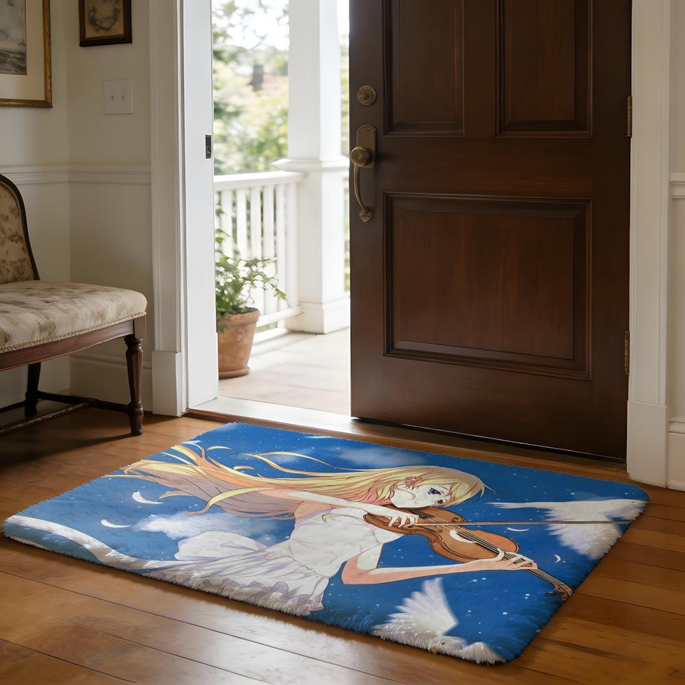 Floor Mat Soft Flannel Rug Non-Slip Absorbent Mat for Bathroom Bedroom Home Decor Anime A-Your Lie in April