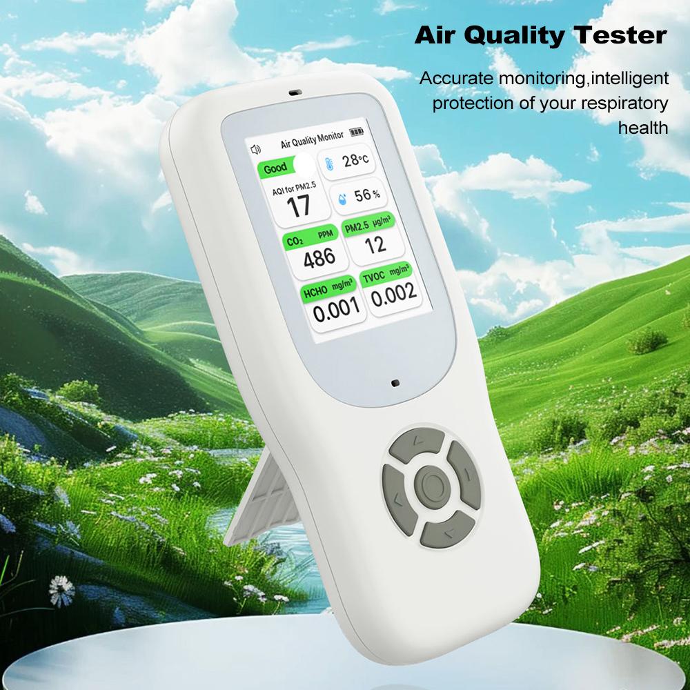 9-in-1 Air Quality Monitor Indoor Handheld AQI/CO₂/PM2.5/PM1.0/PM10/HCHO/TVOC/Temperature/Humidity D