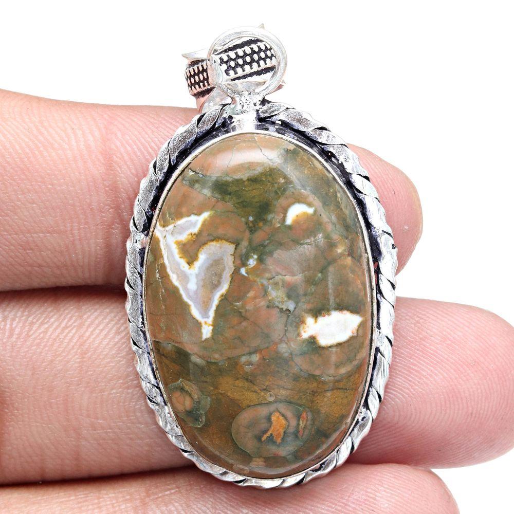 Pendant Rainforest Jasper Gemstone Handmade Mother's Day Silver Jewelry 2"
