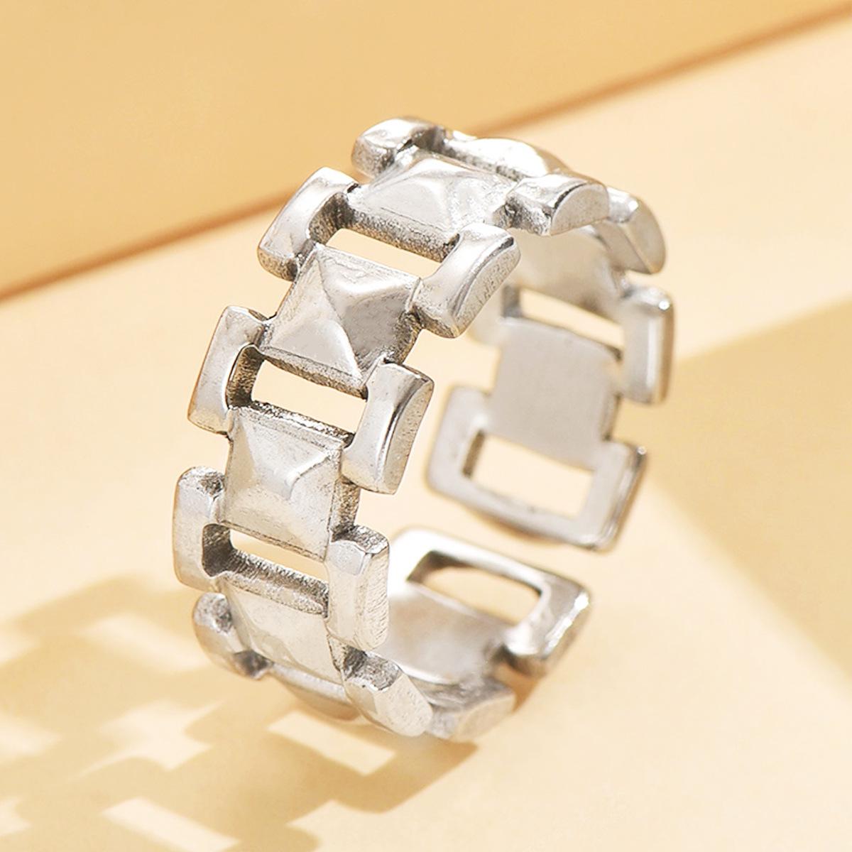 Gold Vacuum-Plated Stainless Steel Geometric Open Adjustable Ring