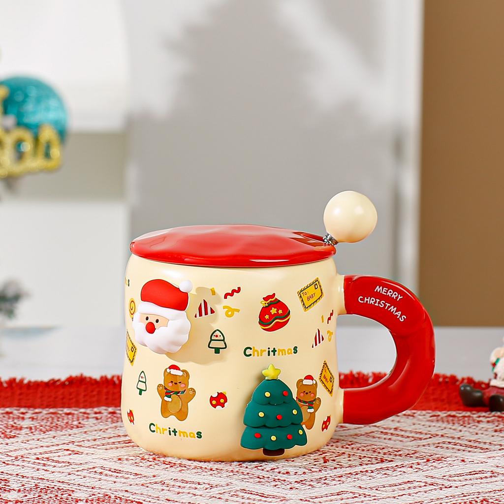Magnetic Christmas mug high value cute ceramic cup couple with lid spoon office coffee cup couple water