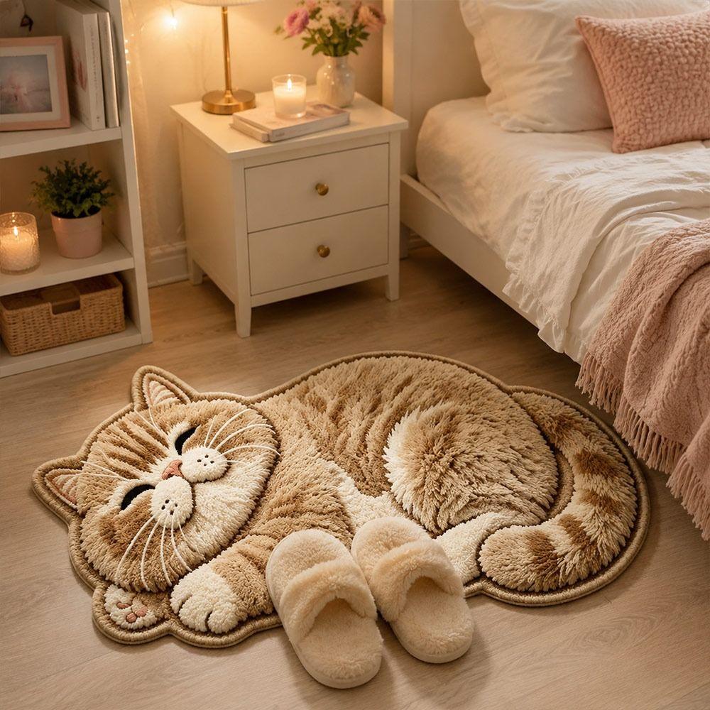 Special-shaped Cat Floor Mat Absorbent Animal Door Mat Cute Cat Shaped Rug Bedroom Decor