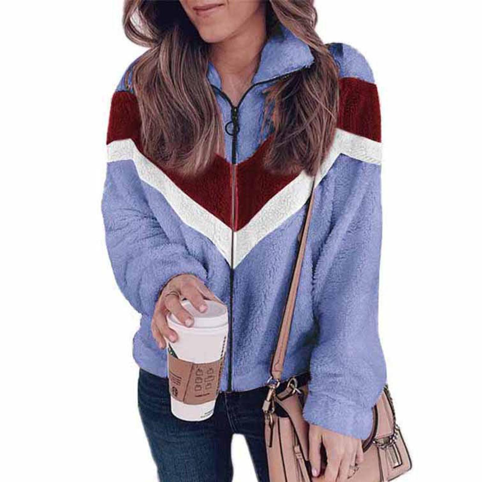 Women s /Winter Fashion Zip Plush Long Sleeve Cardigan Jacket XXXL синий