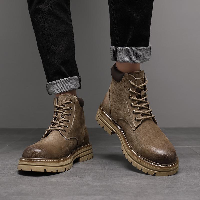 Fashion British Pig Leather Platform Boots for Men Designer Soft-soled Men's Work Shoes Fashion Casual Autumn Winter Ankle Boots Male