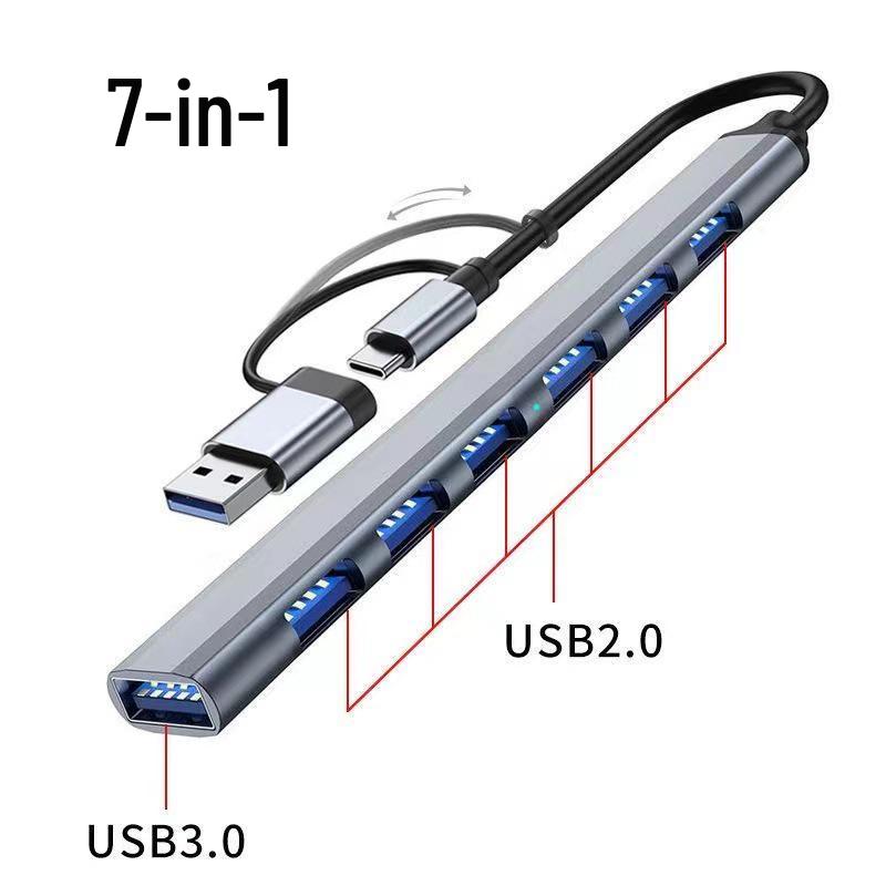 

7-Port USB 3.0 Docking Station: Aluminum Alloy Dual Port Splitter