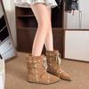 Niche Retro Inner Heightening Pile Boots Women's Short Boots Summer 2025 New Pleated Western Cowboy Boots
