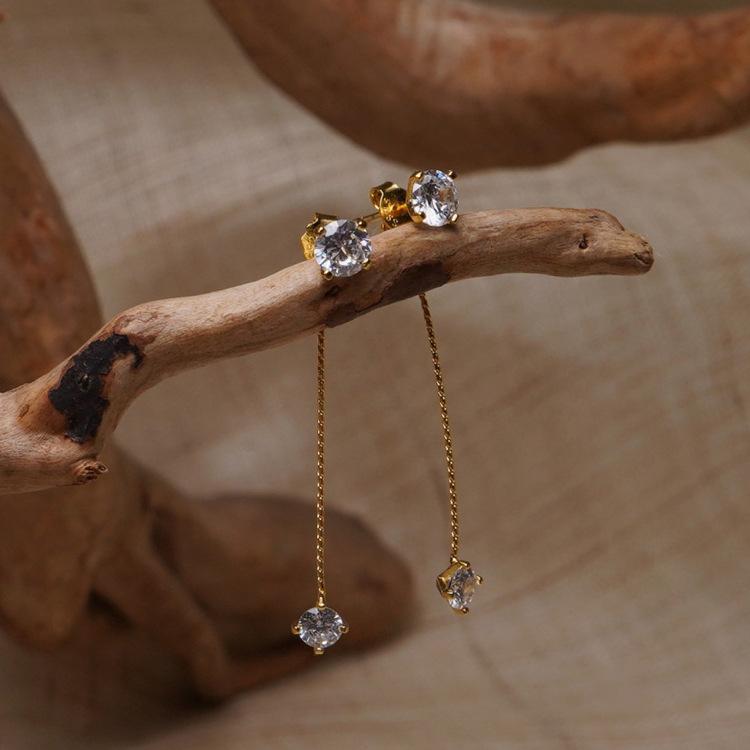 Einfache Zirkon Lange Ohrringe Vorne Und Hinten Delicate Koreanische Brincos Femme Schmuck Großhandel