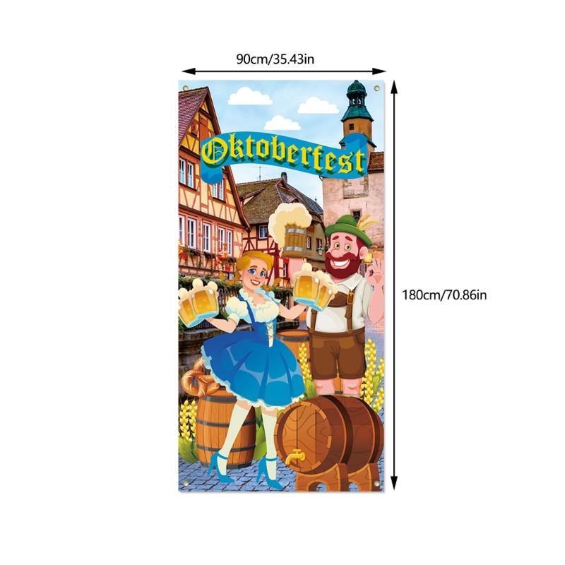 Oktoberfest Themed Party Decors 90X180Cm Durable Polyester Backdrops With Hanging Ropes For Event Celebration