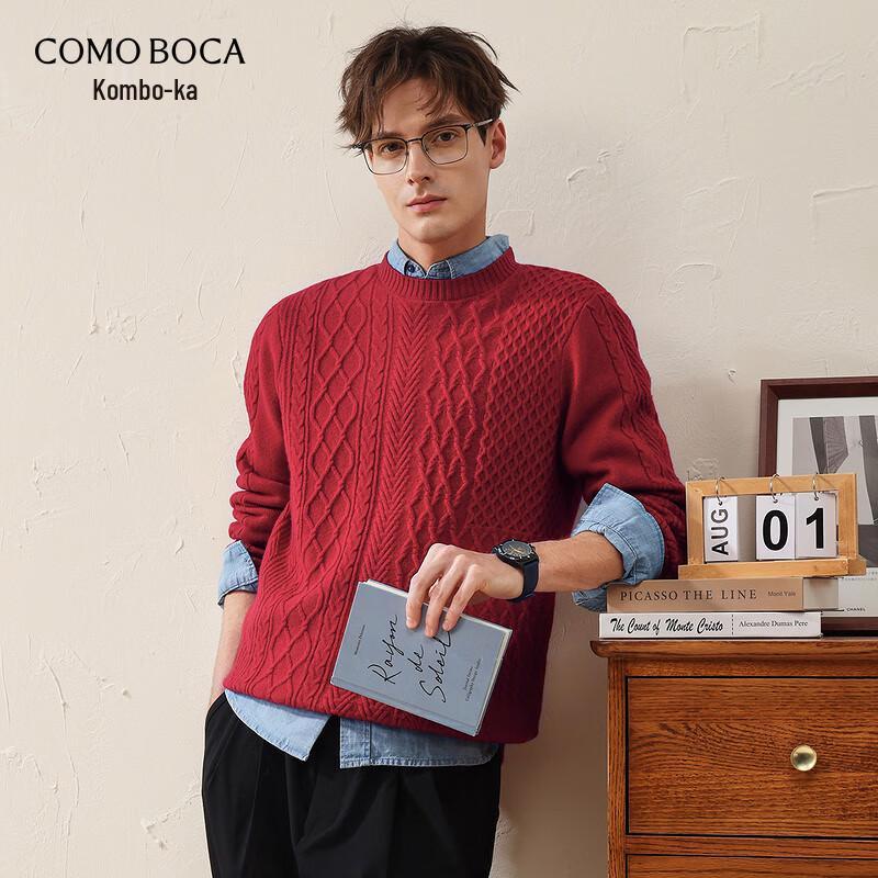 Komon Boca Herren Dick Warm Rundhals Zopfmuster Wollpullover