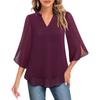 Fashion Loose Casual Summer Chiffon Blouse Women Loose V-neck Shirt Elegant Short Sleeve Solid Color Top Office Ladies Female Basic Women's Clothing