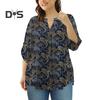 Women Shirt V-neck 3/4 Roll-Up Sleeves Lightweight Tops Flower Print Flowy Hem Tunic Tops Daily Wear
