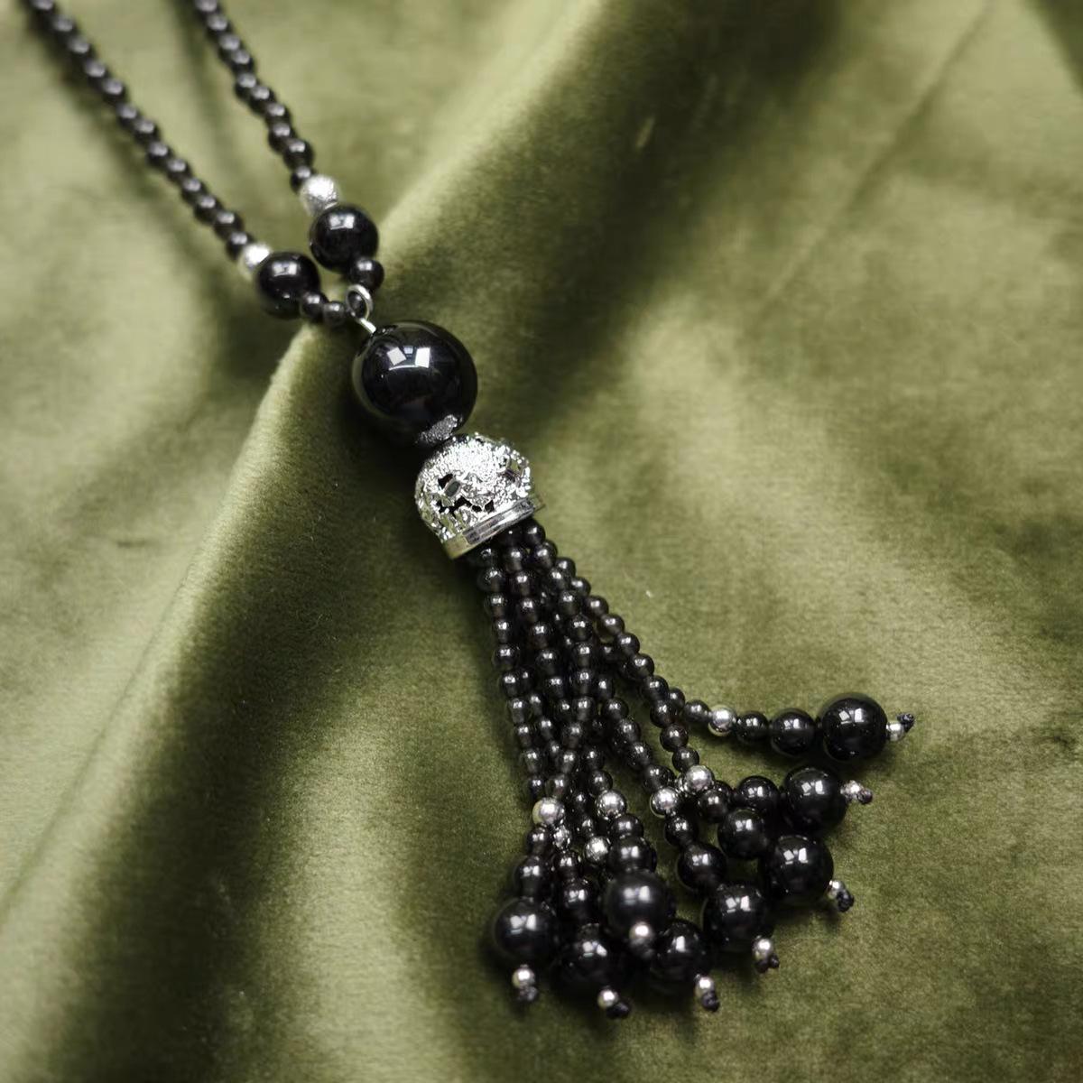 

Retro Agate & Obsidian Tassel Pendant Necklace - High-End Fashion Jewelry