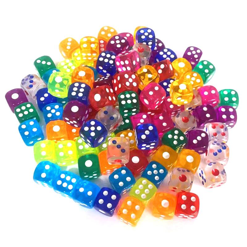 10-20PCS/Pack Transparent Color 14mm Sized Dice Random Mixed Color Rounded Edges Dices Entertainment Games Props Accessories ZYF