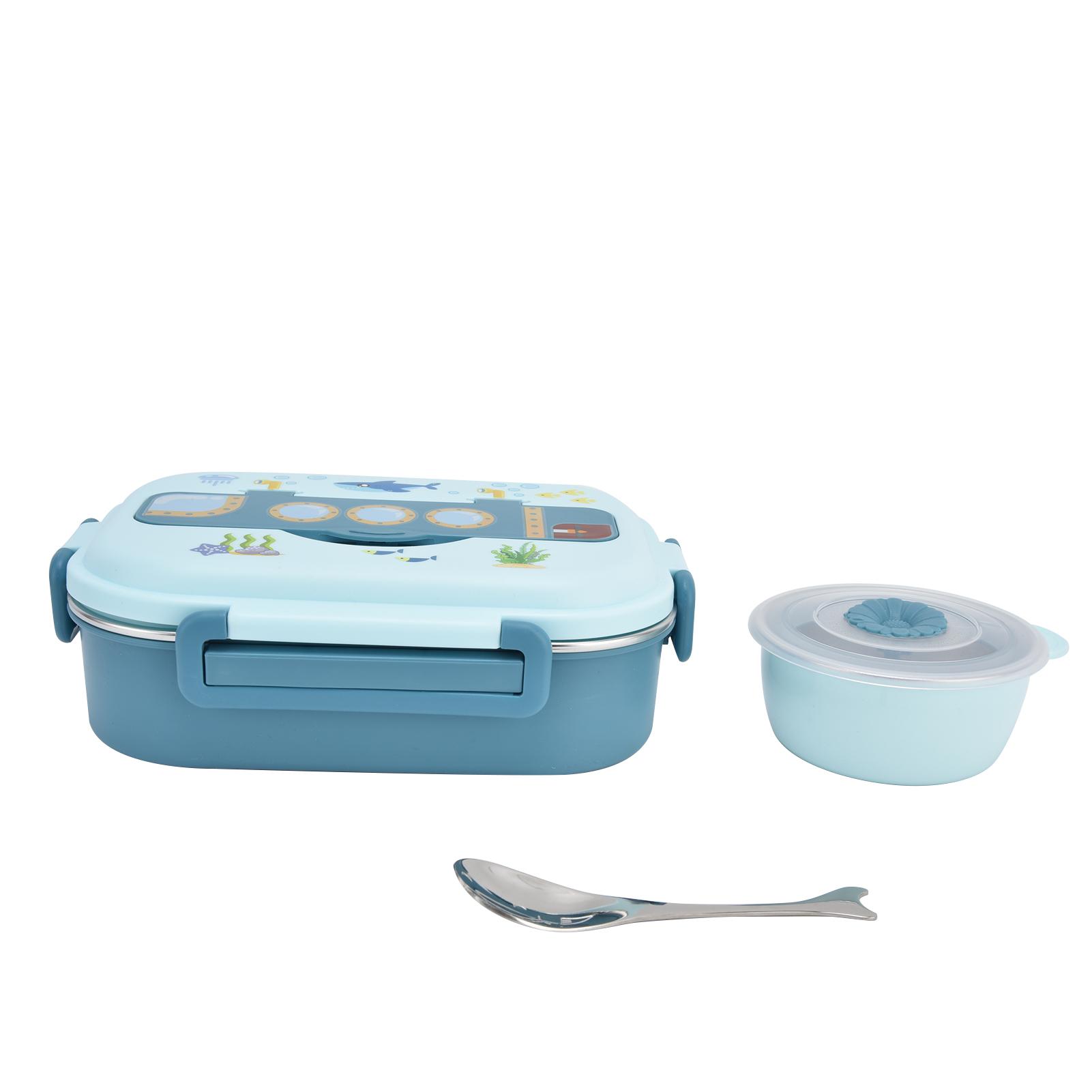 Lunch Box Stainless Steel Sealed and Insulated Lunch Box  Proof Cartoon Lunch Box for Kids Adults(Blue )