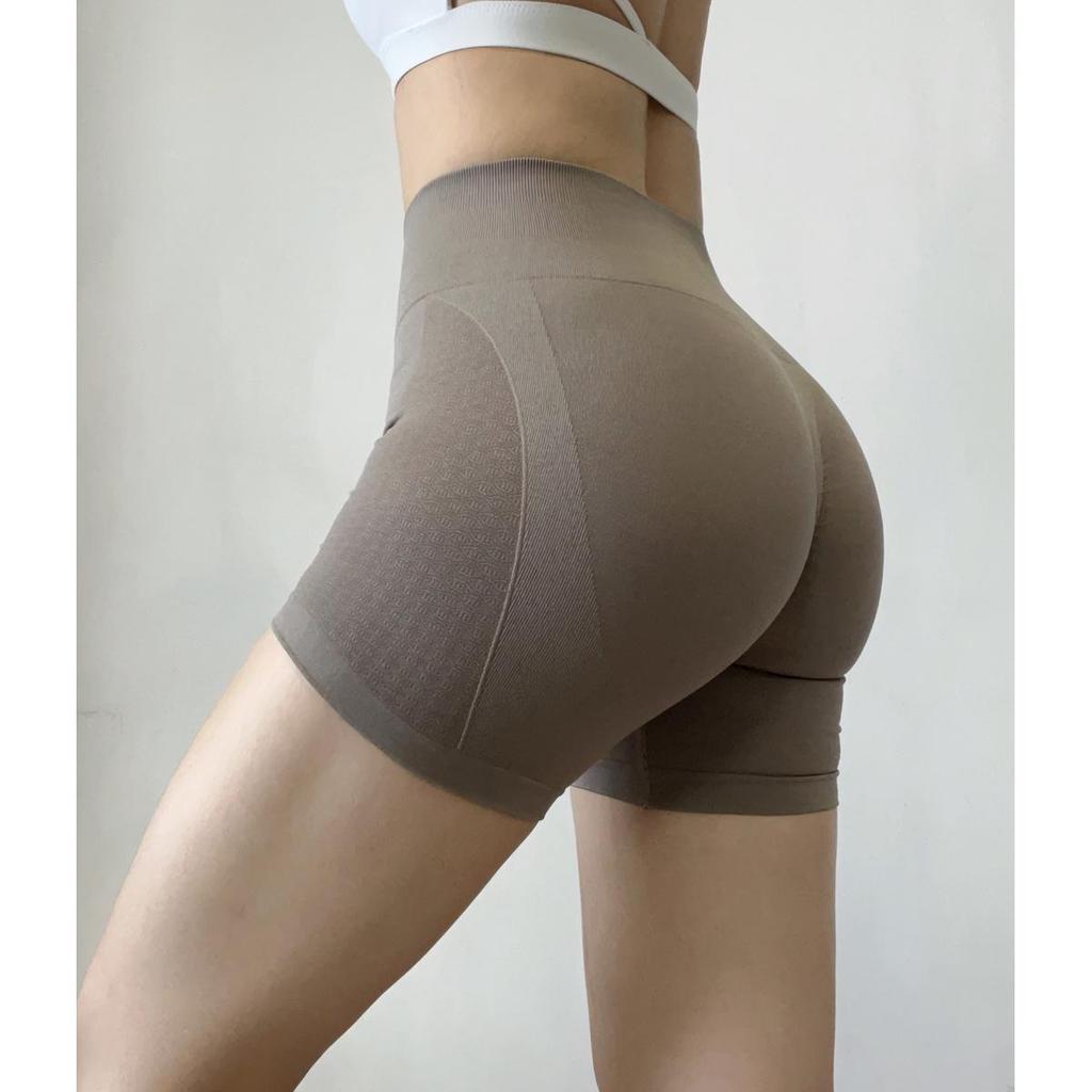 Jacquard Hüfthebende Pfirsichstrick Yoga-Shorts - Damen Dreiviertel Fitness-Leggings