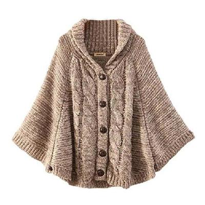 Anmida Knit Solid Cute Cable Women's Poncho, Turtleneck, Color, Knit, Brown, Fall/Winter