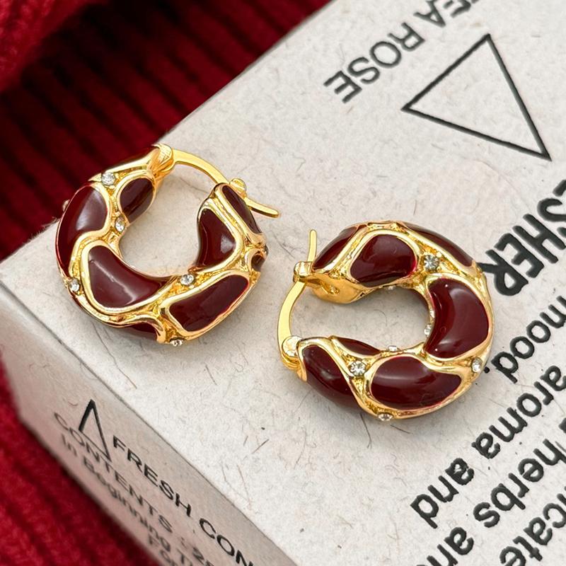 PONYKISS  Sterling Silver Zircon Red Enamel Round Hoop Earrings for Women Minimalist Fine  Vintage Accessories