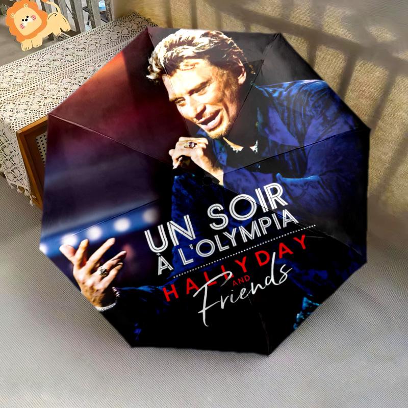 1pc Johnny Hallyday pattern Umbrella Portable Folding Umbrella Iron Frame Hole Bone Structure Outdoor Home Umbrella