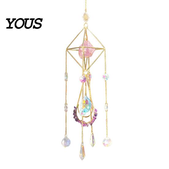 Wind Chime Faux Crystal Suncatcher for Window, Natural Stone Rainbow Maker with Prism Home Decoration Pendant Indoor Outdoor, Home, Garden,