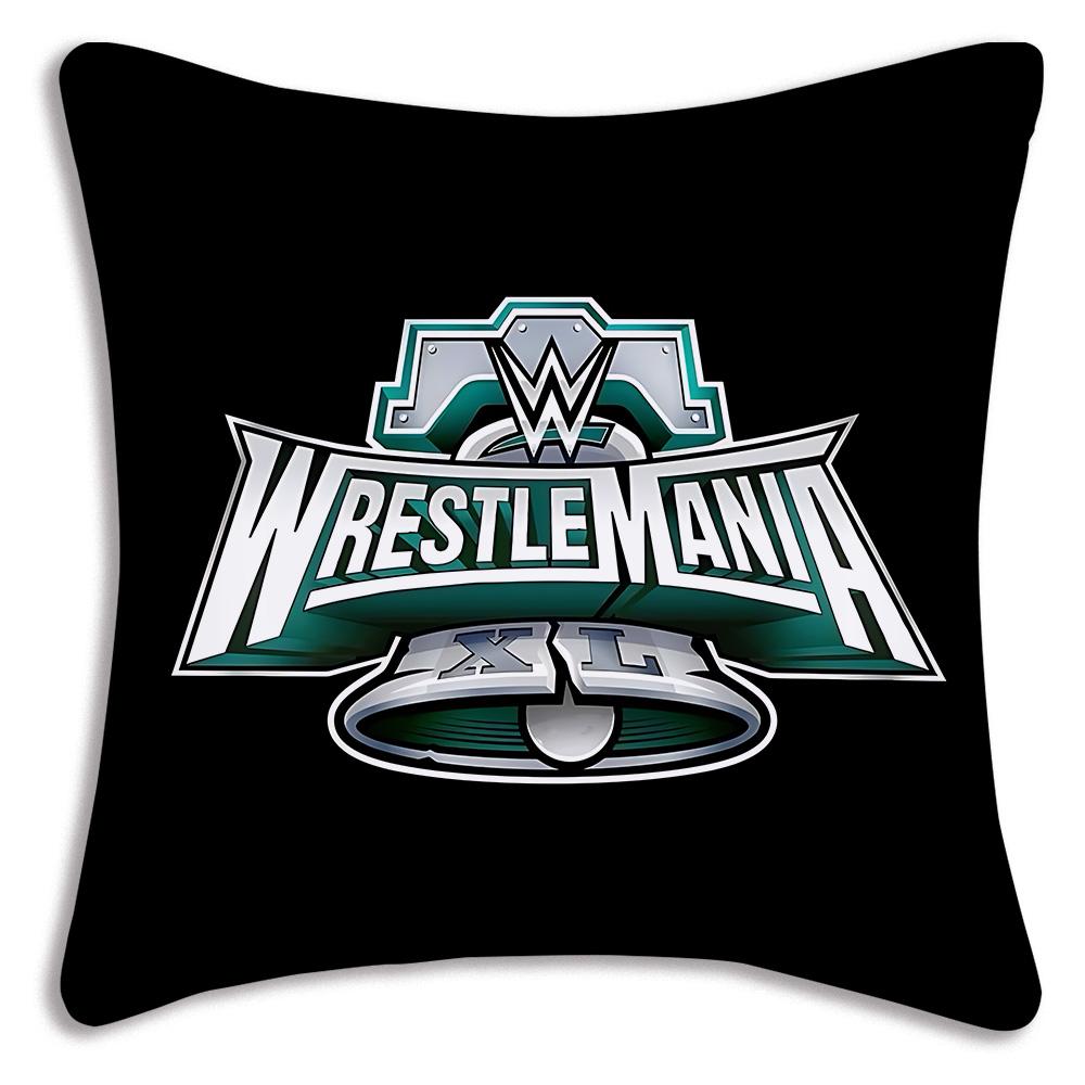 W-WWE LOGO W-WrestleMania Pillow Covers Cartoon Sofa Decorative Home Double-sided Printing Short Plush Cute Cushion Cover
