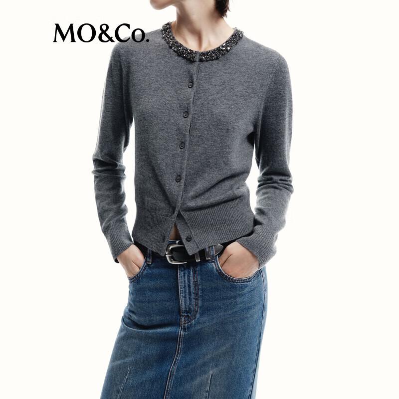 MO&Co. 2024 Autumn Merino Wool & Cashmere Beaded Knitted Cardigan