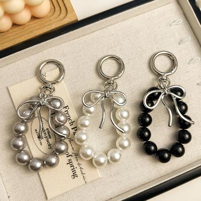 Ins Style Perlen Schlüsselanhänger Metall Bowknot Telefon Anhänger Tasche Dekor Auto Schlüsselanhänger Kopfhörer Fall Charme