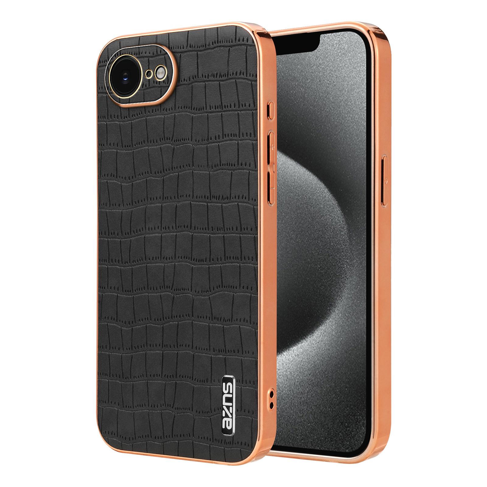 

AZNS Для iPhone 16e Чохол Гальванічне покриття Текстура крокодила PU+TPU Чохол для телефону Black