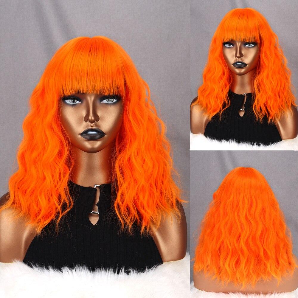 XINRAN Women Fashion Short Puff Wavy Wig with Bangs Synthetic Fiber Natural Corn Wave Daily Wear Cosplay Brown Color Short Wavy Wig