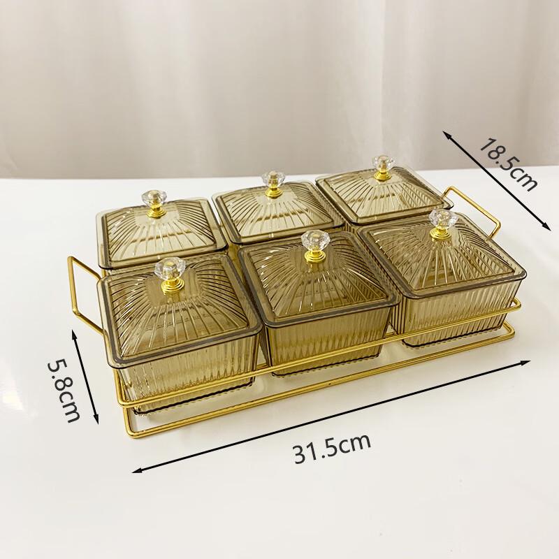 Abay Amber Divided Serving Platter with 6 Snack Dishes