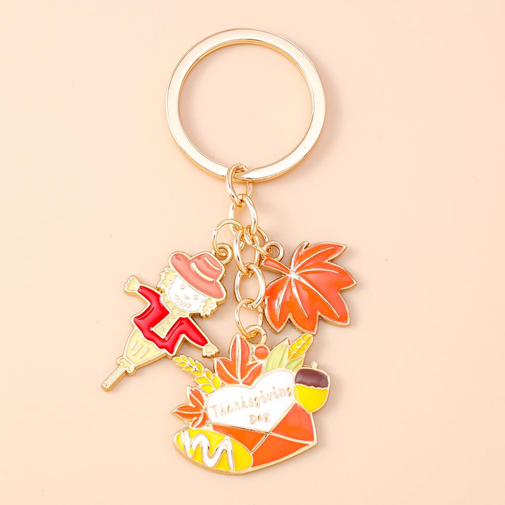 Fashion Autumn Maple Leaf Keychain Women Girls Corn Pumpkin Key Ring Pendants for Handbag Decor DIY Key Chain Jewelry Gifts